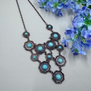 Boho Style Vintage Y2K Turquoise Stone Statement Bib Necklace